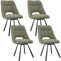 4er Set Lambswool-Esszimmerstühle - Rückenlehne mit hohlem Design ohne Armlehne - Langlebige schwarze Metallbeine - Graugrün von LEWE
