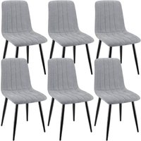 Lewe - 6er Set Esszimmerstühle, Gepolsterte Stühle mit Leinenstoff und Metallbeinen, Streifendesign - Grau Lewe - 6er Set Esszimmerstühle, Gepolsterte Stühle mit Leinenstoff und Metallbeinen, Streifendesign - Grau von LEWE