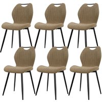 6er Set Esszimmerstühle, Küchenstühle, Wohnzimmerstühle mit Stoff-Rückenlehne und Metallbeinen, Braun von LEWE