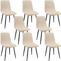 Lewe - 8er Set Esszimmerstühle, Gepolsterte Stühle mit Leinenstoff und Metallbeinen, Streifendesign - Beige Lewe - 8er Set Esszimmerstühle, Gepolsterte Stühle mit Leinenstoff und Metallbeinen, Streifendesign - Beige von LEWE