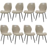 8er Set Esszimmerstühle, Küchenstühle, Wohnzimmerstühle mit Stoff-Rückenlehne und Metallbeinen, Beige von LEWE