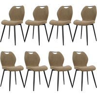 8er Set Esszimmerstühle, Küchenstühle, Wohnzimmerstühle mit Stoff-Rückenlehne und Metallbeinen, Braun von LEWE