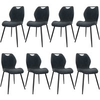 8er Set Esszimmerstühle, Küchenstühle, Wohnzimmerstühle mit Stoff-Rückenlehne und Metallbeinen, Dunkelgrau von LEWE