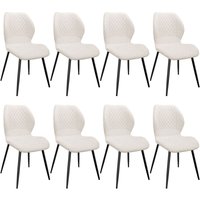Lewe - 8er Set Esszimmerstühle mit Leinenkissen, Metallbeinen und Bezug mit Rautenmuster - Beige Lewe - 8er Set Esszimmerstühle mit Leinenkissen, Metallbeinen und Bezug mit Rautenmuster - Beige von LEWE