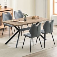 Esszimmer-Set (5-teilig), 140 x 80 x 76 cm Rechteckig Esstisch aus Holz mit 4 Esszimmerstühle mit Hohe Rückenlehne, Schwarz Eisenbeine, Dunkles von LEWE