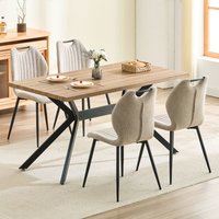 Esszimmer-Set (5-teilig), 140 x 80 x 76 cm Rechteckig Esstisch aus Holz mit 4 Esszimmerstühle mit Hohe Rückenlehne, Schwarz Eisenbeine, Dunkles von LEWE
