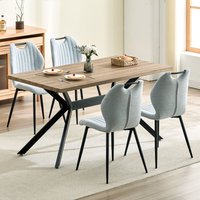 Esszimmer-Set (5-teilig), 140 x 80 x 76 cm Rechteckig Esstisch aus Holz mit 4 Esszimmerstühle mit Hohe Rückenlehne, Schwarz Eisenbeine, Dunkles von LEWE