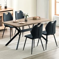 Esszimmer-Set (5-teilig), 140 x 80 x 76 cm Rechteckig Esstisch aus Holz mit 4 Esszimmerstühle mit Hohe Rückenlehne, Schwarz Eisenbeine, Dunkles von LEWE