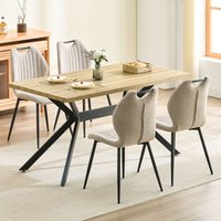 Esszimmer-Set (5-teilig), 140 x 80 x 76 cm Rechteckig Esstisch aus Holz mit 4 Esszimmerstühle mit Hohe Rückenlehne, Schwarz Eisenbeine, Helles von LEWE