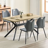 Esszimmer-Set (5-teilig), 140 x 80 x 76 cm Rechteckig Esstisch aus Holz mit 4 Esszimmerstühle mit Hohe Rückenlehne, Schwarz Eisenbeine, Helles von LEWE