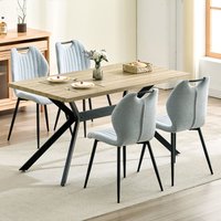 Esszimmer-Set (5-teilig), 140 x 80 x 76 cm Rechteckig Esstisch aus Holz mit 4 Esszimmerstühle mit Hohe Rückenlehne, Schwarz Eisenbeine, Helles von LEWE