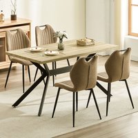 Esszimmer-Set (5-teilig), 140 x 80 x 76 cm Rechteckig Esstisch aus Holz mit 4 Esszimmerstühle mit Hohe Rückenlehne, Schwarz Eisenbeine, Helles von LEWE