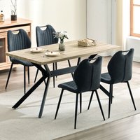 Esszimmer-Set (5-teilig), 140 x 80 x 76 cm Rechteckig Esstisch aus Holz mit 4 Esszimmerstühle mit Hohe Rückenlehne, Schwarz Eisenbeine, Helles von LEWE