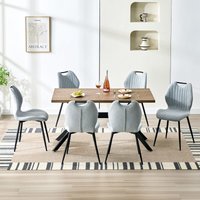 Esszimmer-Set (7-teilig), 140 x 80 x 76 cm Rechteckig Esstisch aus Holz mit 6 Esszimmerstühle mit Hohe Rückenlehne, Schwarz Eisenbeine, Dunkles von LEWE