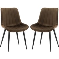 LEWE 2er Set Esszimmerstühle,Samt Polesterstuhl,Robuste Metallbeine,Modernes Streifendesign - Braun von LEWE