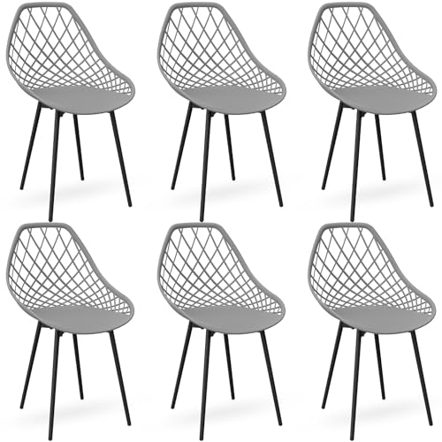 LEWE 6er Set Gartenstühle Wasserdicht, mit Netzarmlehne und Schwarzen Stellfüßen, Stabile Terrassenstühle, Outdoor & Indoor Stühle, für Esszimmer, Terrasse, Balkon - Grau von LEWE