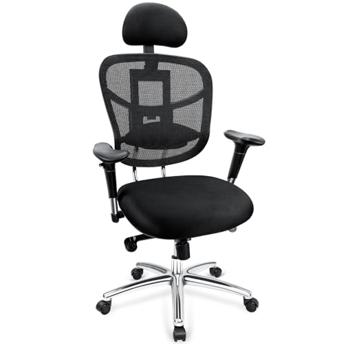 LEWE Ergonomischer Bürostuhl, High Back Mesh Adjustable Desk Chair,Thick Seat Cushion Computer Chair with 3D-Verstellbarer Kopfstütze, Lendenwirbelstütze und Armlehne, für Heim und Büro (Schwarz) von LEWE