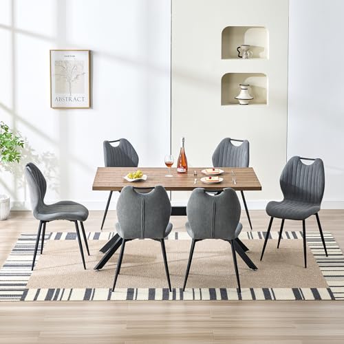 LEWE Esszimmergruppe Esstisch mit 6 Stühlen, 140 x 80 x 76 cm Rechteckig Esstisch aus Holz mit 6 Esszimmerstühle mit Hohe Rückenlehne, Schwarz Eisenbeine, für Küche Esszimmer und Wohnzimmer von LEWE