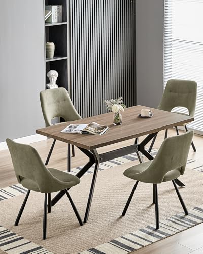 LEWE Essgruppen Esstisch mit 4 Stühlen, 140 x 80 x 76 cm Rechteckig Esstisch aus Holz mit 4 Esszimmerstühle, Gepolstert, Breitere Sitzfläche, Armlos, für Küche Esszimmer und Wohnzimmer,Graugrün von LEWE