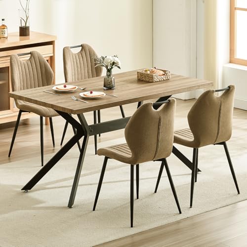 LEWE Essgruppen Esstisch mit 4 Stühlen, 140 x 80 x 76 cm Rechteckig Esstisch aus Holz mit 4 Esszimmerstühle mit Hohe Rückenlehne, Schwarz Eisenbeine, für Küche Esszimmer und Wohnzimmer LEWE Essgruppen Esstisch mit 4 Stühlen, 140 x 80 x 76 cm Rechteckig Esstisch aus Holz mit 4 Esszimmerstühle mit Hohe Rückenlehne, Schwarz Eisenbeine, für Küche Esszimmer und Wohnzimmer von LEWE