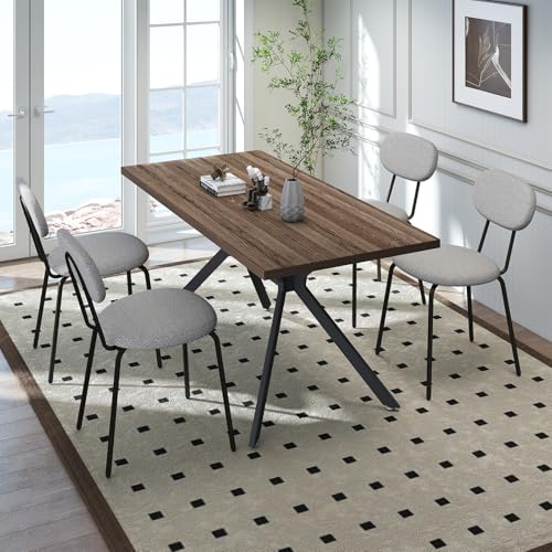 LEWE Essgruppen Esstisch mit 4 Stühlen, 140 x 80 x 76 cm Rechteckig Esstisch aus Holz mit Teddy Stoff Esszimmerstühle, Stapelbar Küchenstühle, für Küche Esszimmer und Wohnzimmer von LEWE