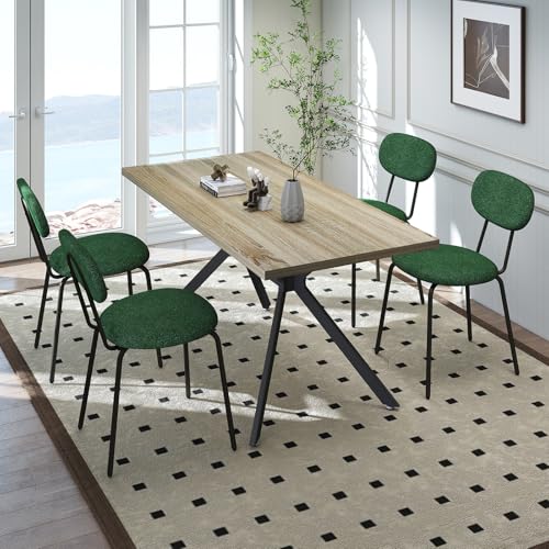 LEWE Essgruppen Esstisch mit 4 Stühlen, 140 x 80 x 76 cm Rechteckig Esstisch aus Holz mit Teddy Stoff Esszimmerstühle, Stapelbar Küchenstühle, für Küche Esszimmer und Wohnzimmer von LEWE