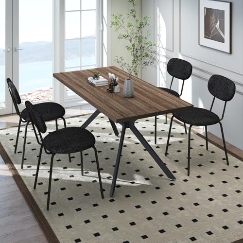 LEWE Essgruppen Esstisch mit 4 Stühlen, 140 x 80 x 76 cm Rechteckig Esstisch aus Holz mit Teddy Stoff Esszimmerstühle, Stapelbar Küchenstühle, für Küche Esszimmer und Wohnzimmer LEWE Essgruppen Esstisch mit 4 Stühlen, 140 x 80 x 76 cm Rechteckig Esstisch aus Holz mit Teddy Stoff Esszimmerstühle, Stapelbar Küchenstühle, für Küche Esszimmer und Wohnzimmer von LEWE
