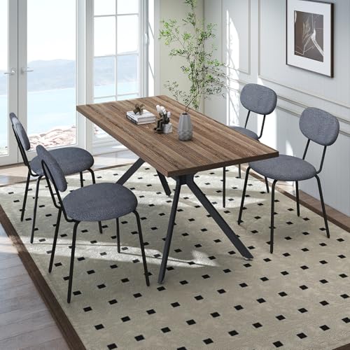 LEWE Essgruppen Esstisch mit 4 Stühlen, 140 x 80 x 76 cm Rechteckig Esstisch aus Holz mit Teddy Stoff Esszimmerstühle, Stapelbar Küchenstühle, für Küche Esszimmer und Wohnzimmer von LEWE