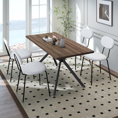 LEWE Essgruppen Esstisch mit 4 Stühlen, 140 x 80 x 76 cm Rechteckig Esstisch aus Holz mit Teddy Stoff Esszimmerstühle, Stapelbar Küchenstühle, für Küche Esszimmer und Wohnzimmer von LEWE