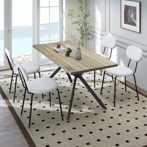LEWE Essgruppen Esstisch mit 4 Stühlen, 140 x 80 x 76 cm Rechteckig Esstisch aus Holz mit Teddy Stoff Esszimmerstühle, Stapelbar Küchenstühle, für Küche Esszimmer und Wohnzimmer LEWE Essgruppen Esstisch mit 4 Stühlen, 140 x 80 x 76 cm Rechteckig Esstisch aus Holz mit Teddy Stoff Esszimmerstühle, Stapelbar Küchenstühle, für Küche Esszimmer und Wohnzimmer von LEWE