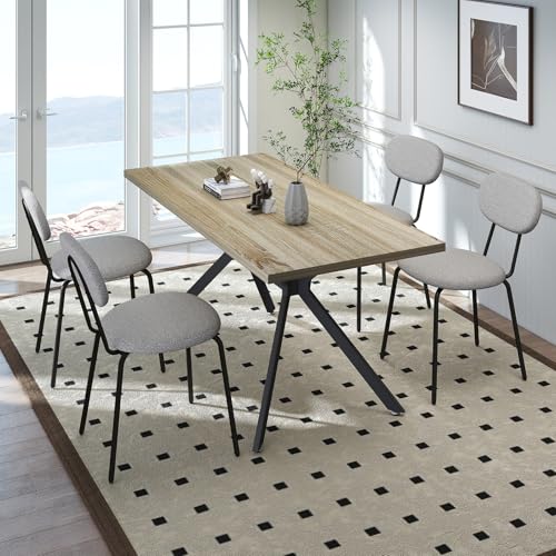 LEWE Essgruppen Esstisch mit 4 Stühlen, 140 x 80 x 76 cm Rechteckig Esstisch aus Holz mit Teddy Stoff Esszimmerstühle, Stapelbar Küchenstühle, für Küche Esszimmer und Wohnzimmer LEWE Essgruppen Esstisch mit 4 Stühlen, 140 x 80 x 76 cm Rechteckig Esstisch aus Holz mit Teddy Stoff Esszimmerstühle, Stapelbar Küchenstühle, für Küche Esszimmer und Wohnzimmer von LEWE