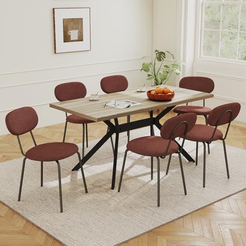 LEWE Essgruppen Esstisch mit 6 Stühlen, 140 x 80 x 76 cm Rechteckig Esstisch aus Holz mit Teddy Stoff Esszimmerstühle, Stapelbar Küchenstühle, für Küche Esszimmer und Wohnzimmer LEWE Essgruppen Esstisch mit 6 Stühlen, 140 x 80 x 76 cm Rechteckig Esstisch aus Holz mit Teddy Stoff Esszimmerstühle, Stapelbar Küchenstühle, für Küche Esszimmer und Wohnzimmer von LEWE