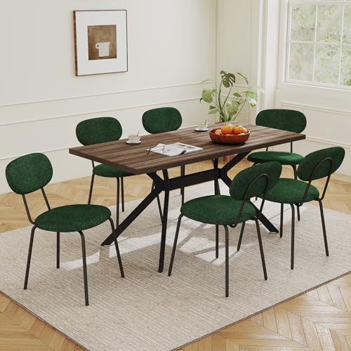 LEWE Essgruppen Esstisch mit 6 Stühlen, 140 x 80 x 76 cm Rechteckig Esstisch aus Holz mit Teddy Stoff Esszimmerstühle, Stapelbar Küchenstühle, für Küche Esszimmer und Wohnzimmer von LEWE