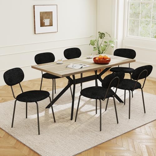 LEWE Essgruppen Esstisch mit 6 Stühlen, 140 x 80 x 76 cm Rechteckig Esstisch aus Holz mit Teddy Stoff Esszimmerstühle, Stapelbar Küchenstühle, für Küche Esszimmer und Wohnzimmer LEWE Essgruppen Esstisch mit 6 Stühlen, 140 x 80 x 76 cm Rechteckig Esstisch aus Holz mit Teddy Stoff Esszimmerstühle, Stapelbar Küchenstühle, für Küche Esszimmer und Wohnzimmer von LEWE