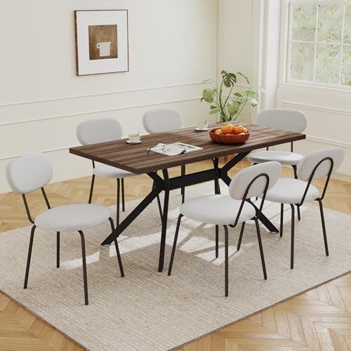 LEWE Essgruppen Esstisch mit 6 Stühlen, 140 x 80 x 76 cm Rechteckig Esstisch aus Holz mit Teddy Stoff Esszimmerstühle, Stapelbar Küchenstühle, für Küche Esszimmer und Wohnzimmer LEWE Essgruppen Esstisch mit 6 Stühlen, 140 x 80 x 76 cm Rechteckig Esstisch aus Holz mit Teddy Stoff Esszimmerstühle, Stapelbar Küchenstühle, für Küche Esszimmer und Wohnzimmer von LEWE