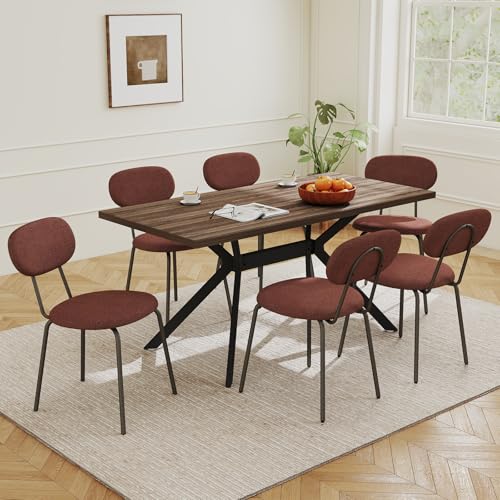 LEWE Essgruppen Esstisch mit 6 Stühlen, 140 x 80 x 76 cm Rechteckig Esstisch aus Holz mit Teddy Stoff Esszimmerstühle, Stapelbar Küchenstühle, für Küche Esszimmer und Wohnzimmer von LEWE