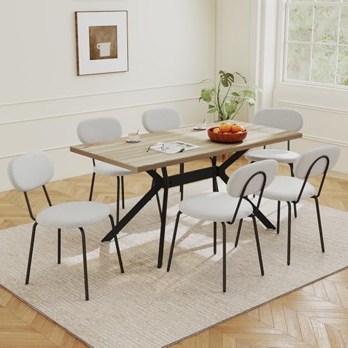 LEWE Essgruppen Esstisch mit 6 Stühlen, 140 x 80 x 76 cm Rechteckig Esstisch aus Holz mit Teddy Stoff Esszimmerstühle, Stapelbar Küchenstühle, für Küche Esszimmer und Wohnzimmer LEWE Essgruppen Esstisch mit 6 Stühlen, 140 x 80 x 76 cm Rechteckig Esstisch aus Holz mit Teddy Stoff Esszimmerstühle, Stapelbar Küchenstühle, für Küche Esszimmer und Wohnzimmer von LEWE
