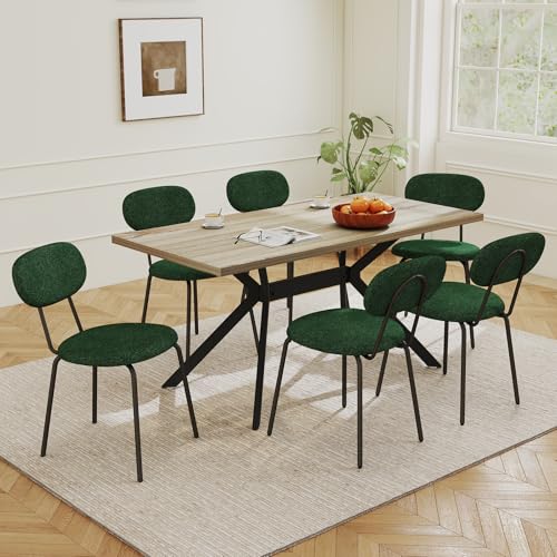 LEWE Essgruppen Esstisch mit 6 Stühlen, 140 x 80 x 76 cm Rechteckig Esstisch aus Holz mit Teddy Stoff Esszimmerstühle, Stapelbar Küchenstühle, für Küche Esszimmer und Wohnzimmer von LEWE