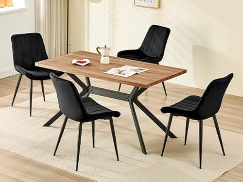 LEWE Esszimmergruppe, Esstisch aus Holz mit 4 Holland Samt Stühle Set, 140 x 80 x 76 cm Tisch, für Esszimmer Küche Wohnzimmer, Langlebig, Rechteckiger Esstisch aus dunklem Holz und Schwarz Stuhl LEWE Esszimmergruppe, Esstisch aus Holz mit 4 Holland Samt Stühle Set, 140 x 80 x 76 cm Tisch, für Esszimmer Küche Wohnzimmer, Langlebig, Rechteckiger Esstisch aus dunklem Holz und Schwarz Stuhl von LEWE