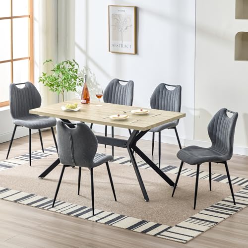 LEWE Esszimmergruppe Esstisch mit 6 Stühlen, 140 x 80 x 76 cm Rechteckig Esstisch aus Holz mit 6 Esszimmerstühle mit Hohe Rückenlehne, Schwarz Eisenbeine, für Küche Esszimmer und Wohnzimmer LEWE Esszimmergruppe Esstisch mit 6 Stühlen, 140 x 80 x 76 cm Rechteckig Esstisch aus Holz mit 6 Esszimmerstühle mit Hohe Rückenlehne, Schwarz Eisenbeine, für Küche Esszimmer und Wohnzimmer von LEWE