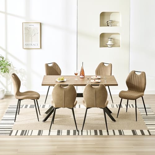 LEWE Esszimmergruppe Esstisch mit 6 Stühlen, 140 x 80 x 76 cm Rechteckig Esstisch aus Holz mit 6 Esszimmerstühle mit Hohe Rückenlehne, Schwarz Eisenbeine, für Küche Esszimmer und Wohnzimmer von LEWE