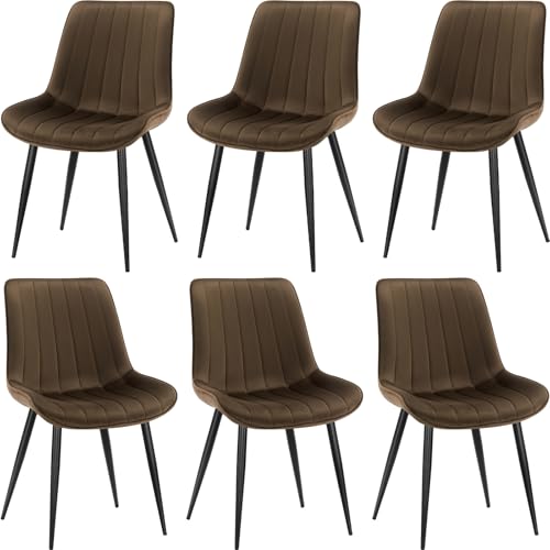 LEWE Esszimmerstühle, Stühle 6er Set, Samtstuhl Holland, Küchenstuhl, Komfort, Stabil, Einfach und Bequem, hautfreundlich, mit dickem Schaumstoff gepolstert - [Braun] von LEWE