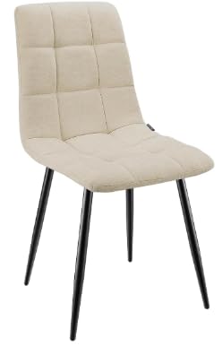 LEWE Esszimmerstühle 1er Set, Gepolsterter Stuhl mit Hoher Rückenlehne und Leinendesign, Esstischstühle mit Metallfuß, Beige von LEWE