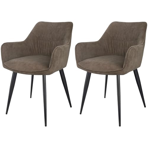 LEWE Esszimmerstühle 2er Set, Ergonomisch Polsterstuhl, Küchenstühle mit Armlehne, Metallbeine, Breitere Sitzfläche, Kurzflor-Stoff für Esszimmer Wohnzimmer Schlafzimmer, Braun von LEWE