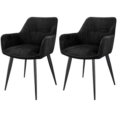 LEWE Esszimmerstühle 2er Set, Ergonomisch Polsterstuhl, Küchenstühle mit Armlehne, Metallbeine, Breitere Sitzfläche, Kurzflor-Stoff für Esszimmer Wohnzimmer Schlafzimmer, Schwarz von LEWE