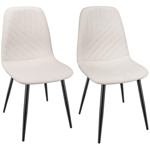LEWE Esszimmerstühle 2er Set, Küchenstuhl mit Rückenlehne, Leinengewebe Gepolsterter Stuhl mit Metallfuß, für Esszimmer, Wohnzimmer, Küche und Schlafzimmer von LEWE