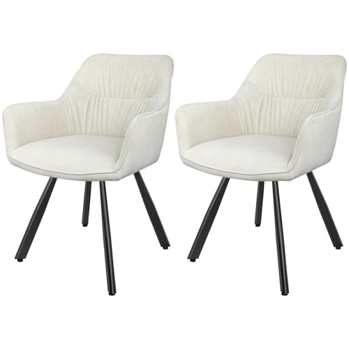LEWE Esszimmerstühle 2er Set Drehbar, 180° Drehstuhl, Ergonomisch Polsterstuhl, Küchenstühle mit Armlehne, Metallbeine, Kurzflor-Stoff für Esszimmer Wohnzimmer Schlafzimmer, Beige von LEWE