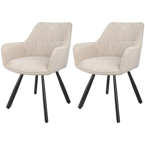 LEWE Esszimmerstühle 2er Set Drehbar, 180° Drehstuhl, Ergonomisch Polsterstuhl, Küchenstühle mit Armlehne, Metallbeine, Kurzflor-Stoff für Esszimmer Wohnzimmer Schlafzimmer, Khaki von LEWE