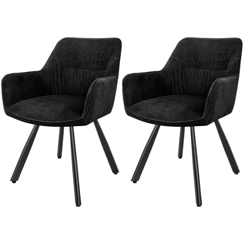 LEWE Esszimmerstühle 2er Set Drehbar, 180° Drehstuhl, Ergonomisch Polsterstuhl, Küchenstühle mit Armlehne, Metallbeine, Kurzflor-Stoff für Esszimmer Wohnzimmer Schlafzimmer, Schwarz von LEWE