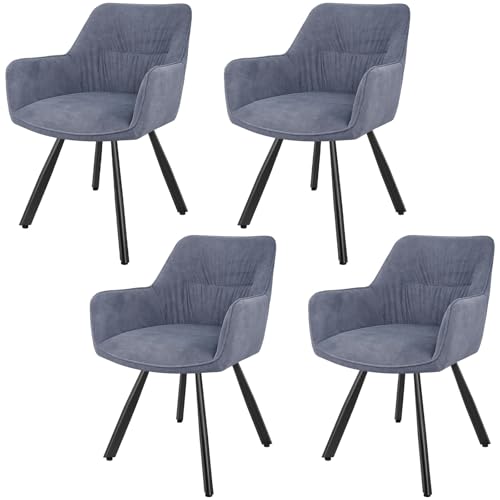 LEWE Esszimmerstühle 4er Set Drehbar, 180° Drehstuhl, Ergonomisch Polsterstuhl, Küchenstühle mit Armlehne, Metallbeine, Kurzflor-Stoff für Esszimmer Wohnzimmer Schlafzimmer, Grau von LEWE